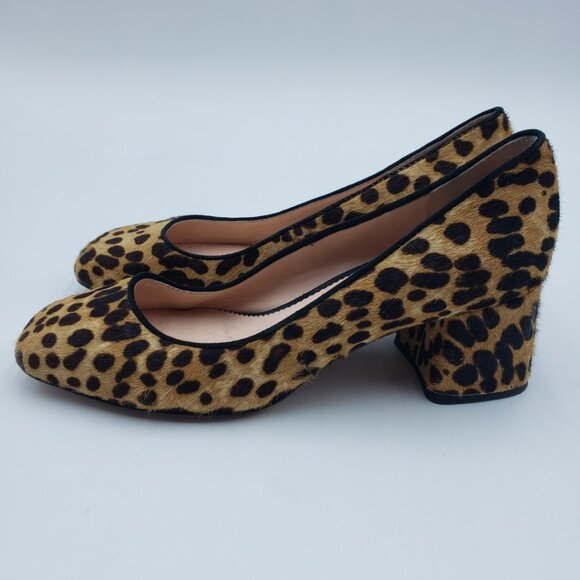 J. Crew Celia Pumps 6 Womens Block Heel Pony Calf Hair Leopard Print Tan - Picture 2 of 10